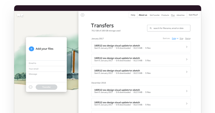 wetransfer plus login